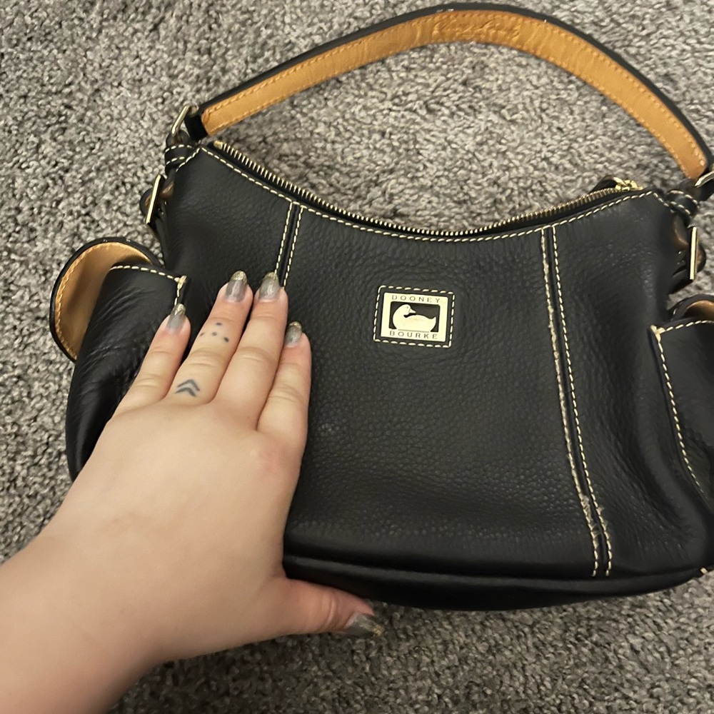 Black and Tan Shoulder Bag with Gold Hardware
